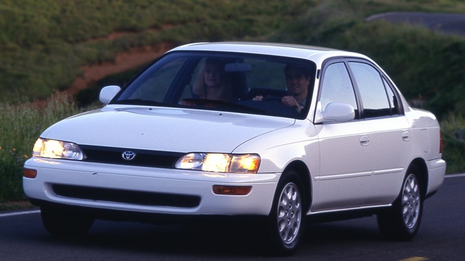 a white 1993 toyota corolla dx, one of the faster models available