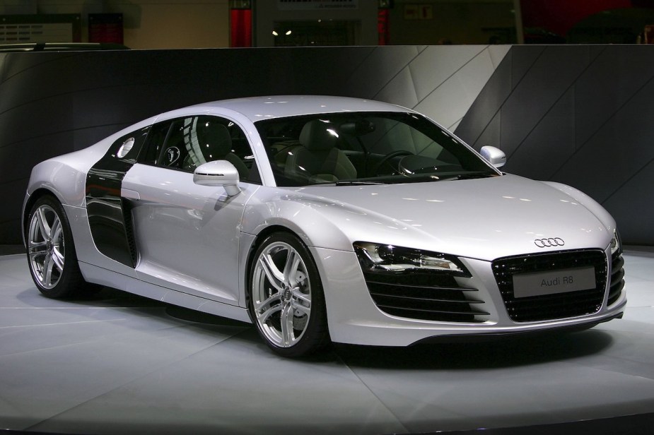 An Audi R8 is displayed during Media Days preview at the L.A. Auto Show. 