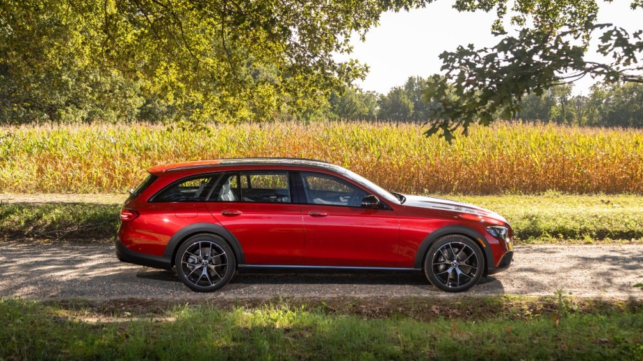 a red 2022 mercedes benz e class wagon, a luxurious station wagon perfect for the family
