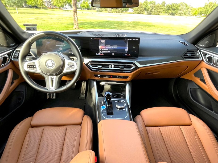 The brown interior in the 2022 BMW i4 M50. 