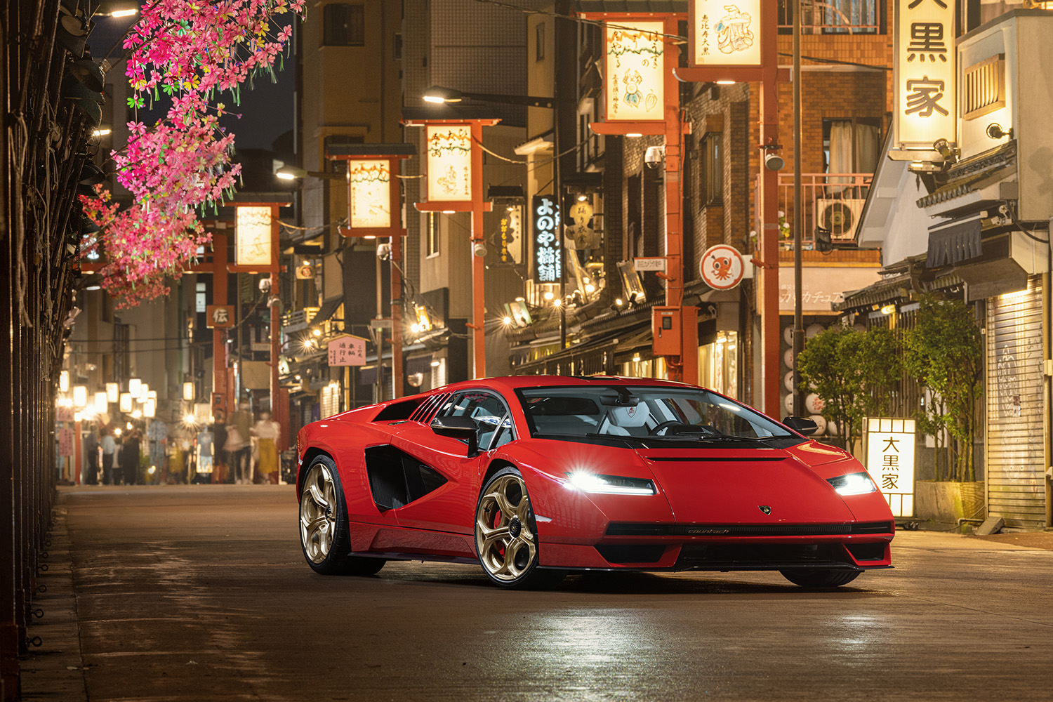 2022 Lamborghini Countach in Tokyo Japan parked on street at night