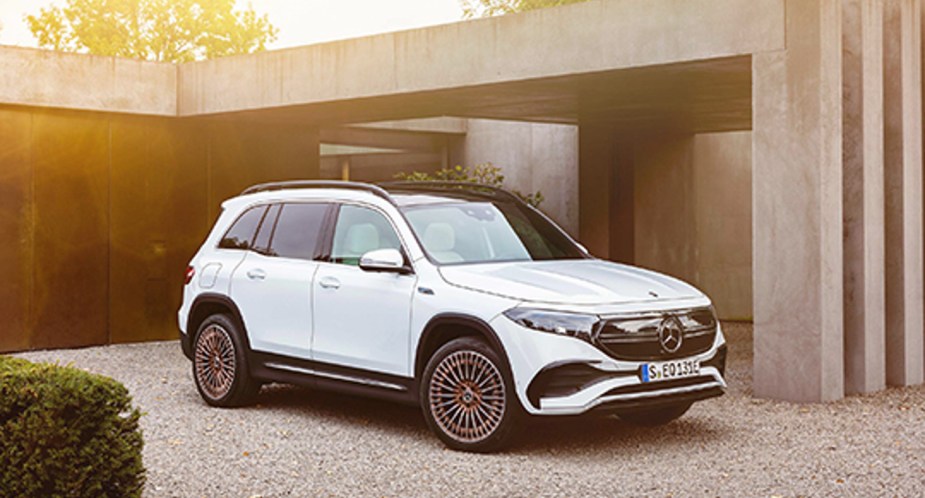 A white 2023 Mercedes-Benz EWB luxury compact SUV is parked. 