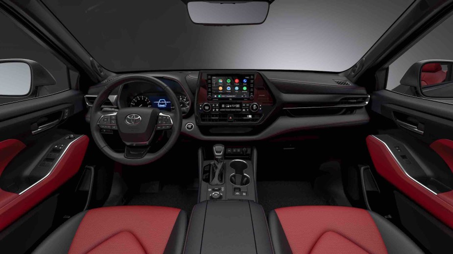 The 2022 Toyota Highlander XSE Interior shown in Black and red