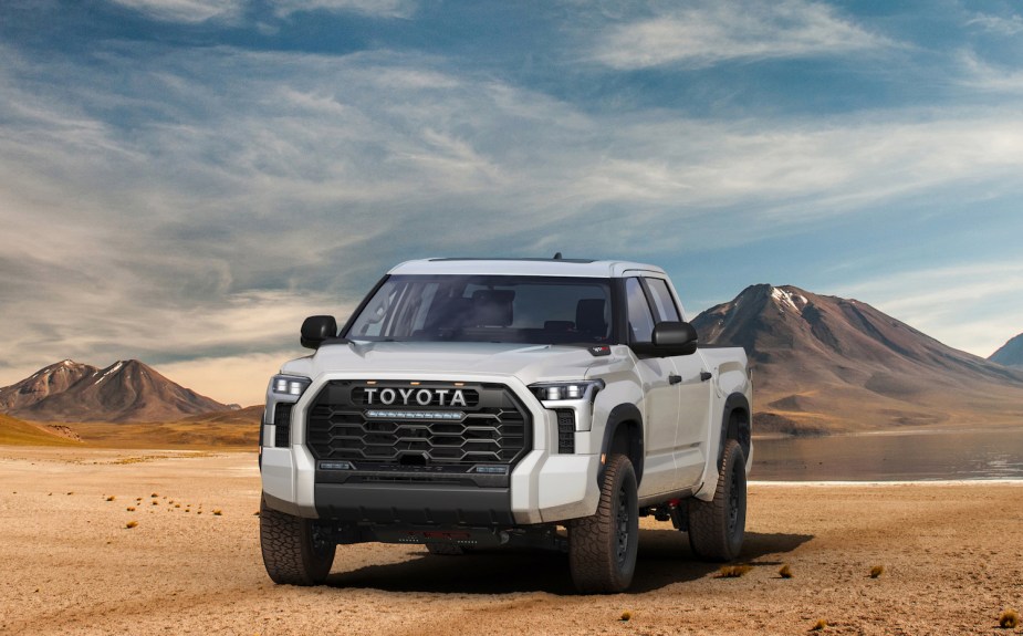Promo photo of a Toyota Tundra TRD Pro parked in the middle of a desert.