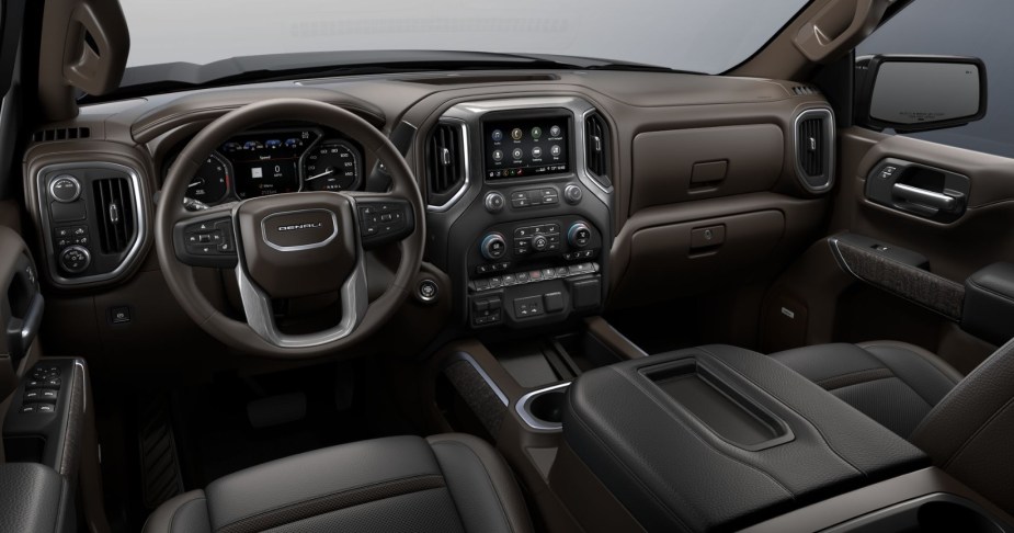 Atmosphere/Brownstone, Forge leather interior of the GMC Sierra Denali luxury truck