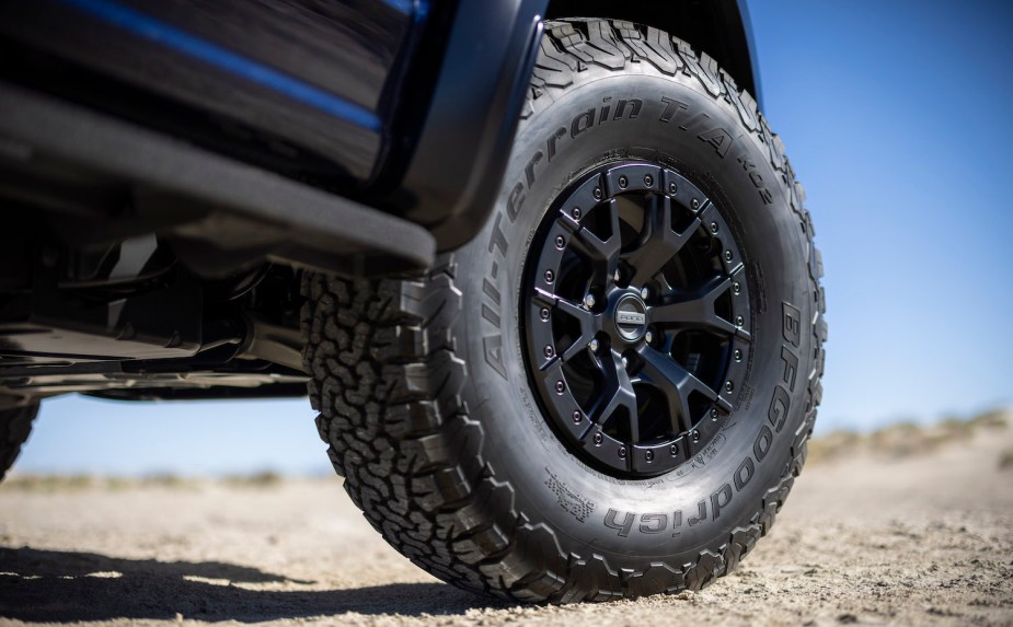 A closeup of the 2023 Ford Raptor R's 37-inch tires.