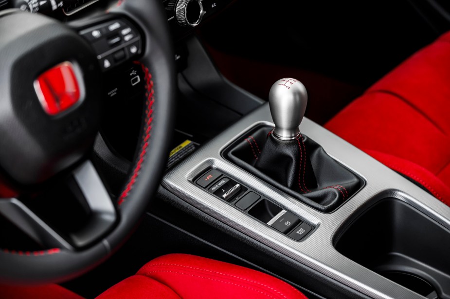 The aluminum shift knob in the new 2023 Honda Civic Type R is a a fitting centerpiece for a hot hatch.