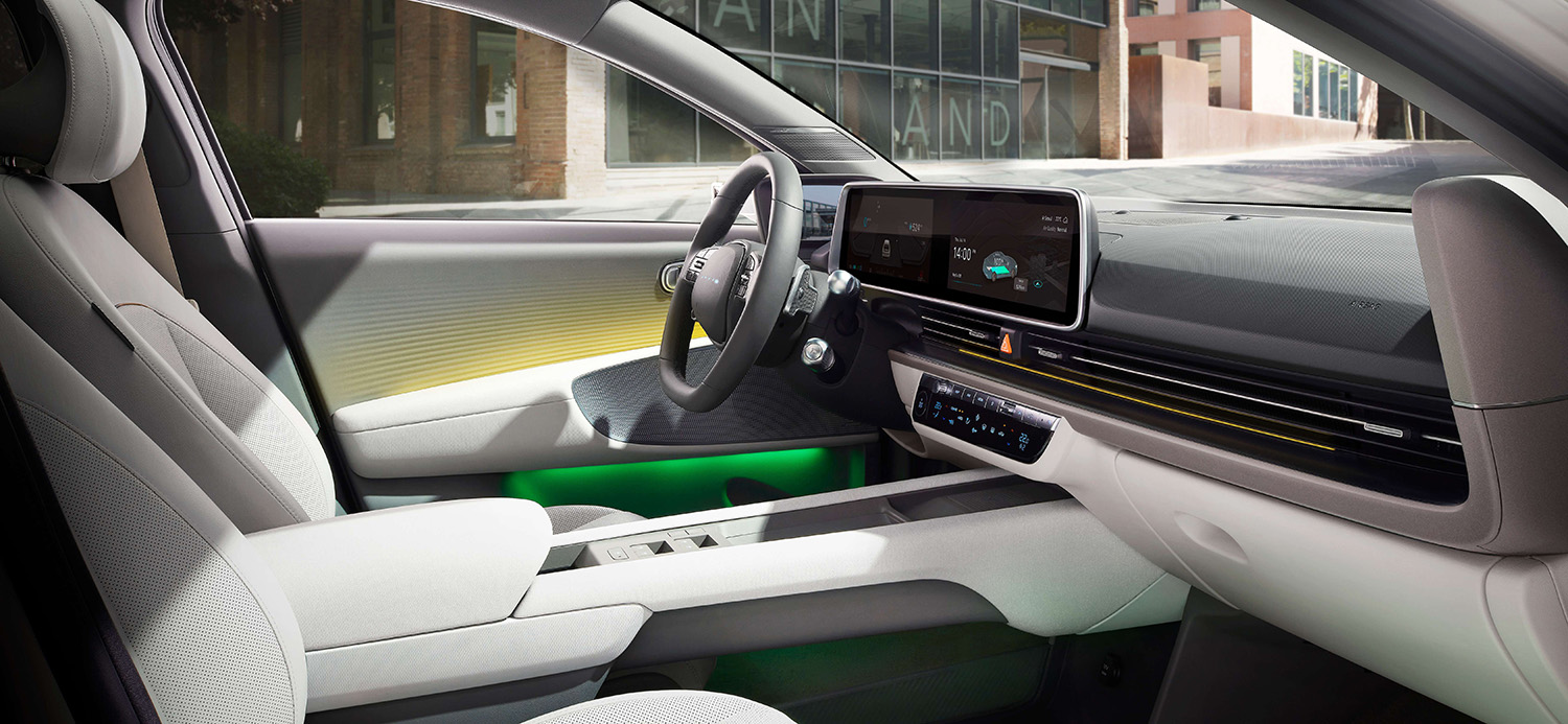 2023 Hyundai Ioniq 6 EV interior reveal with ambient lighting in door cards