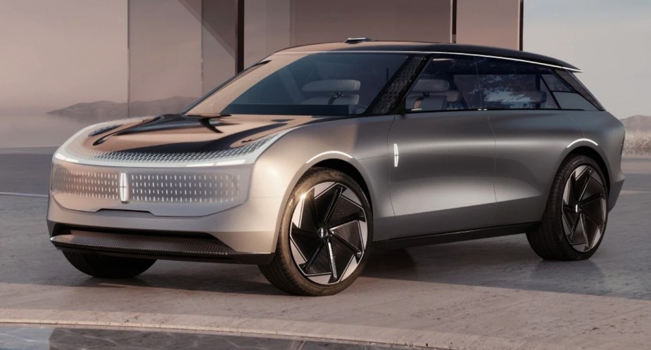 A gray 2025 Lincoln Star luxury electric SUV concept. 