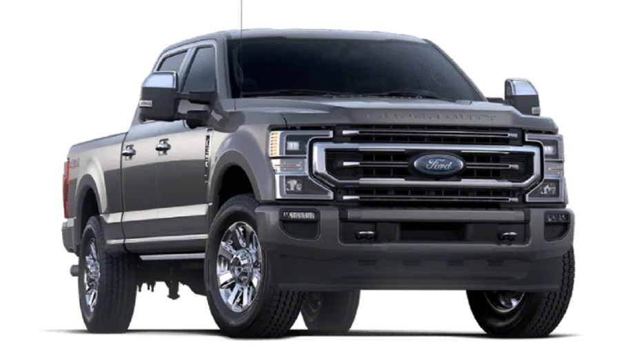 A dark gray 2022 Ford F-350 against a white background.