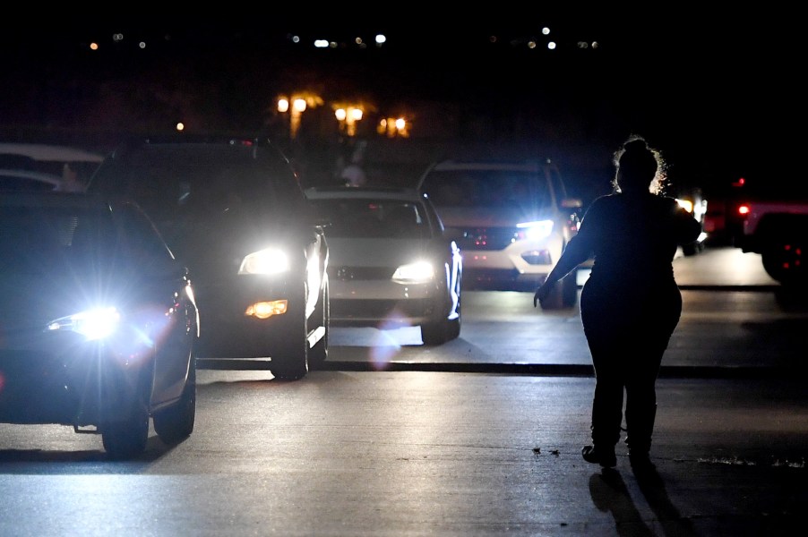 Headlights on a highway potentially those headlights get cloudy.