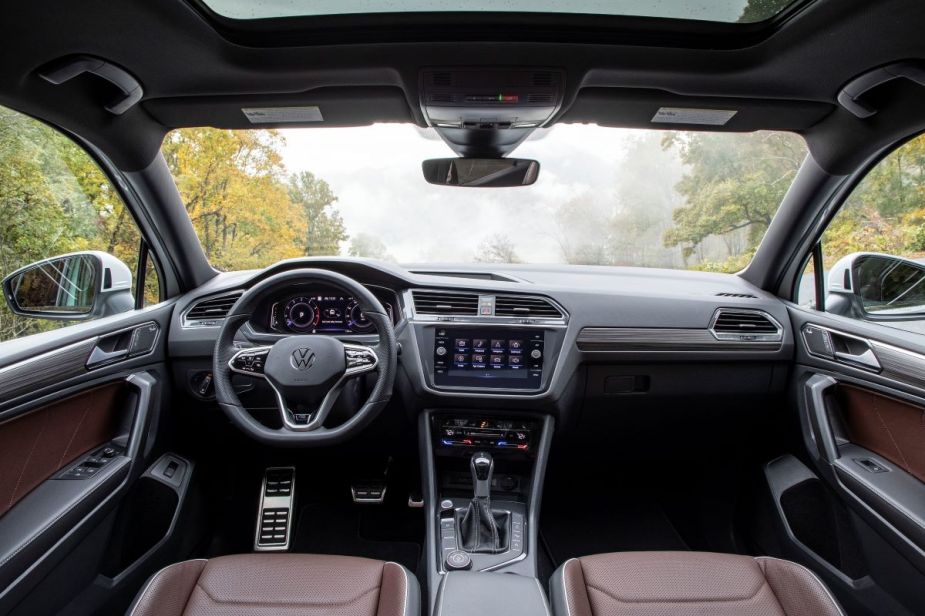 Dashboard and front seats in 2023 Volkswagen Tiguan crossover SUV, highlighting its release date and price