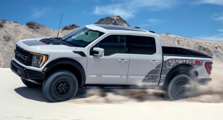 A gray 2023 Ford F-150 Raptor R off-road pickup truck. 