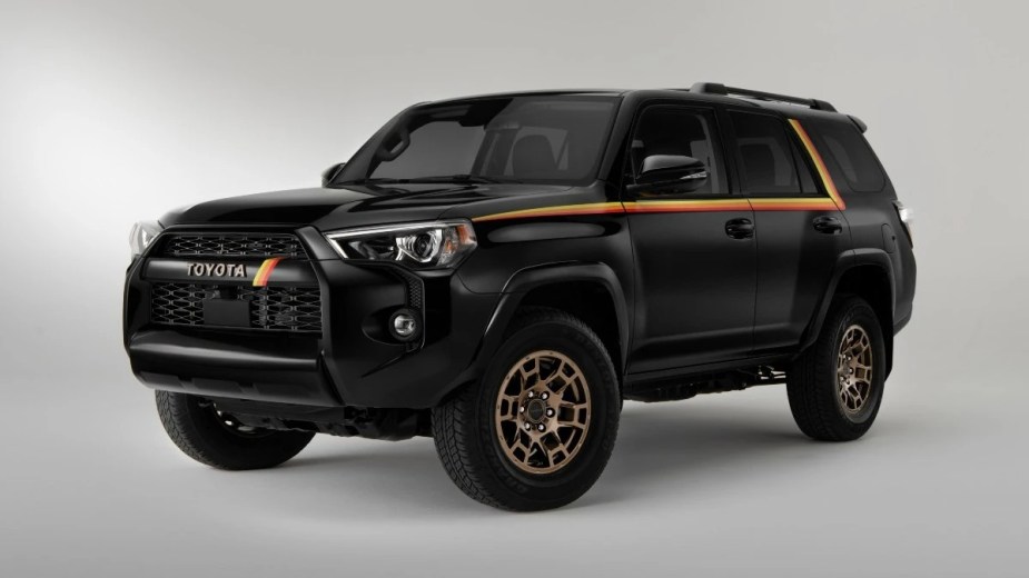 Front angle view of Midnight Black Pearl 2023 Toyota 4Runner