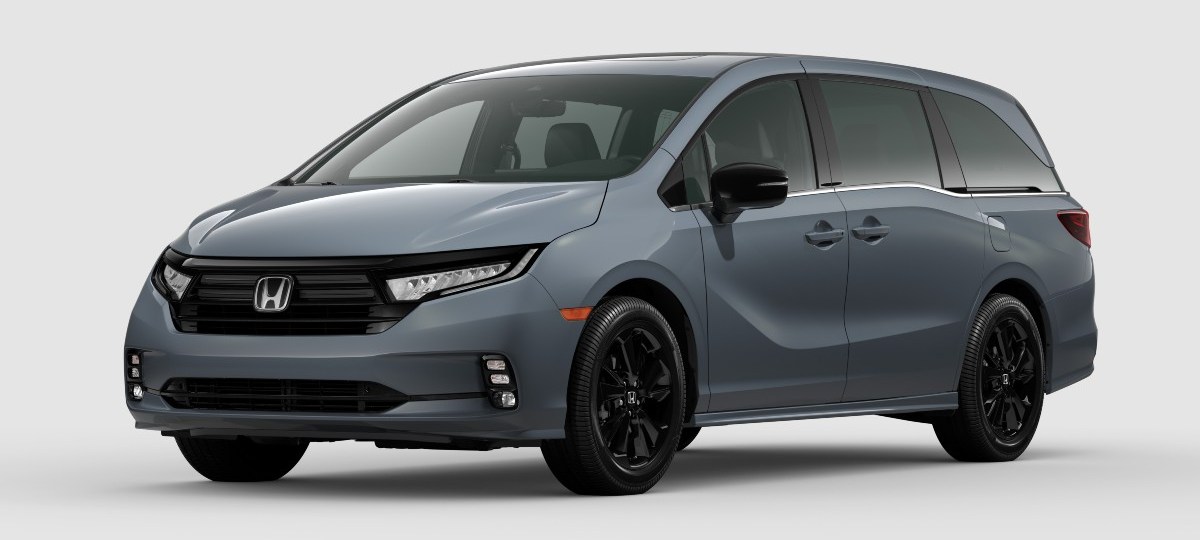 Front angle view of gray 2023 Honda Odyssey
