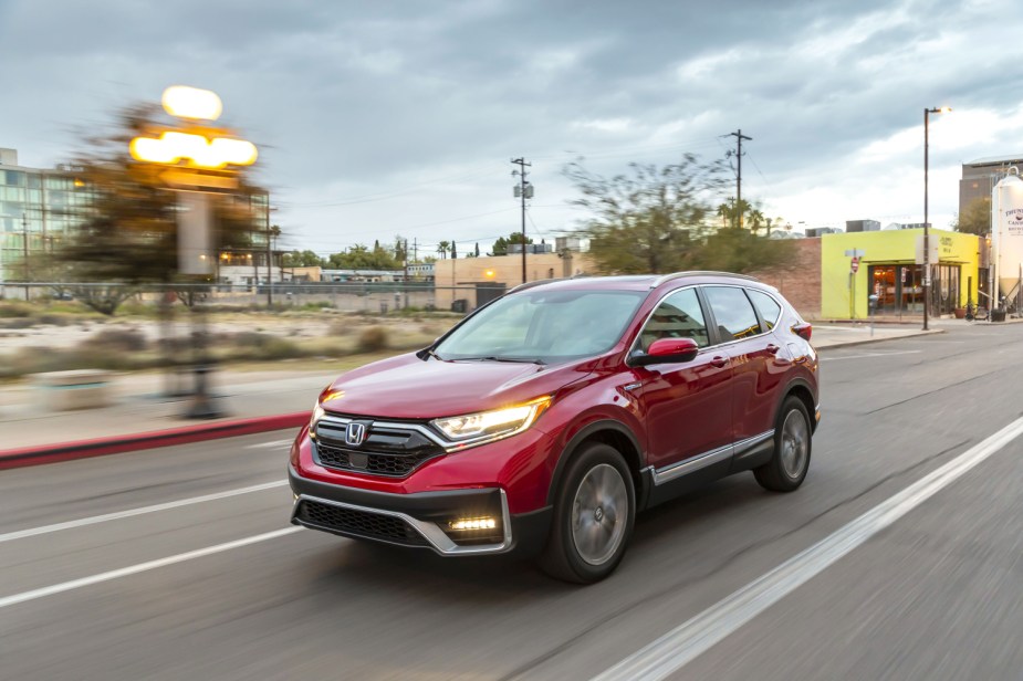 This red Honda CR-V is a fuel-efficient hybrid SUV for 2022