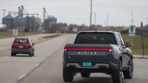 a 2022 Rivian truck on the road