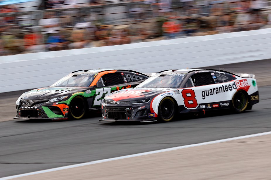 Bubba Wallace, #23, and Tyler Reddick, #8, a the Ambetter 301 at New Hampshire Motor Speedway 
