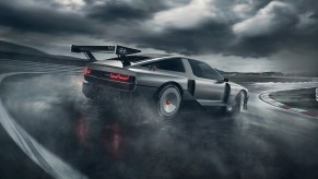 Hyundai N Vision 74 Electric Sports Car Hydrogen Fuel Cell Concept EV drifting in the rain