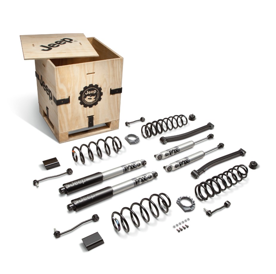 The components of a lift kit for a Jeep wrangler or Gladiator truck. 