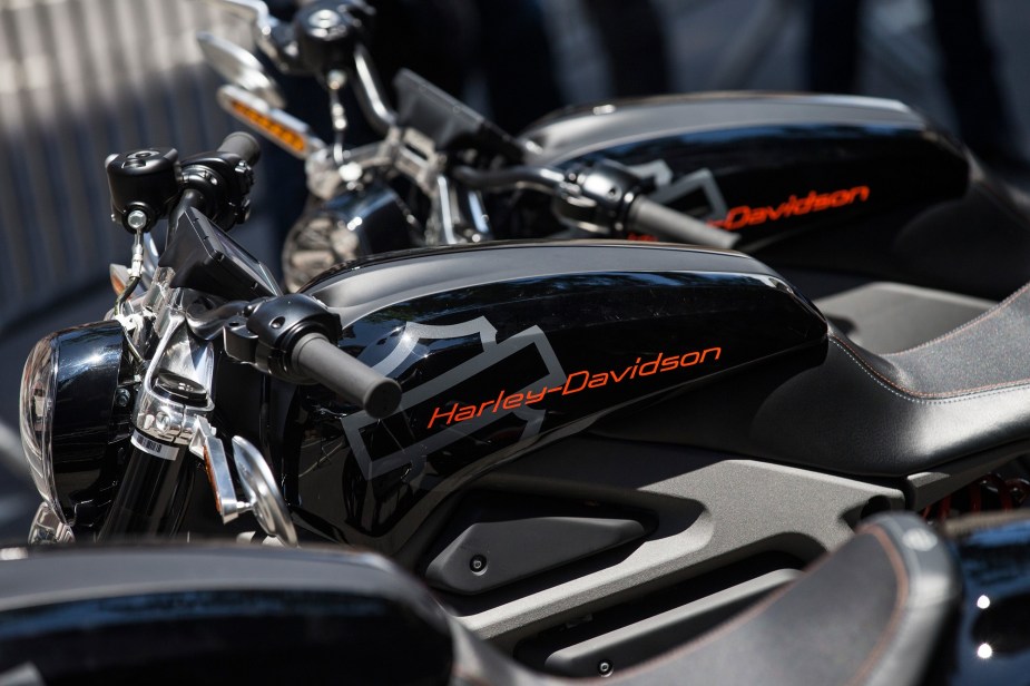 A line of Harley-Davidson Livewires show off the Motor Company's electric aspirations.