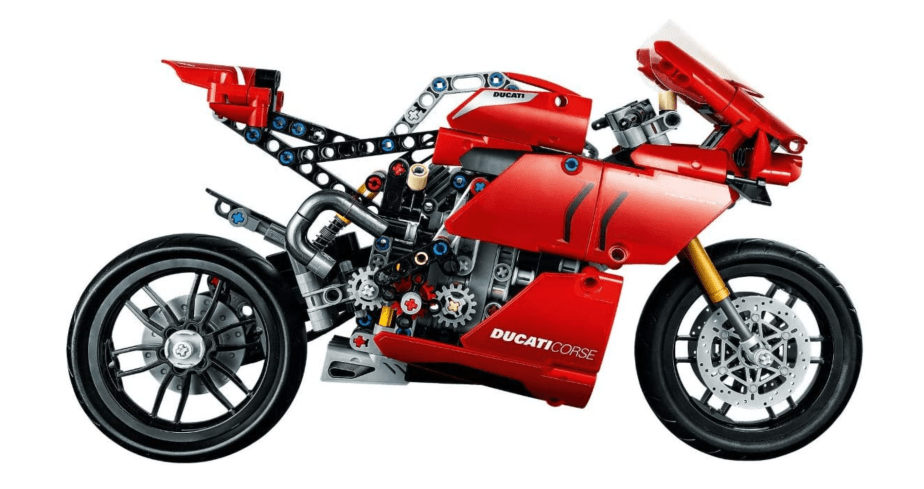 Lego Ducati Panigale in red against a white background