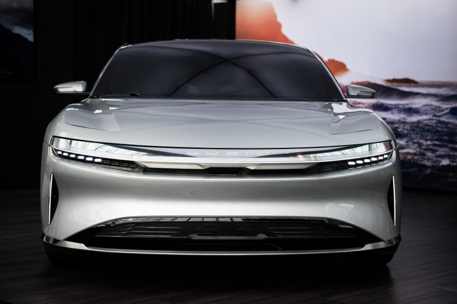 The Lucid Air shows off its front end.