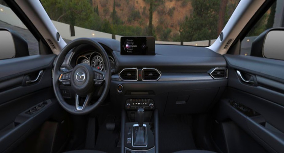 The interior of a 2022 Mazda CX-5 2.5 S Preferred Package. 