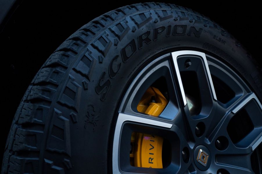 A tire from the EV maker Rivian from its R1T electric truck