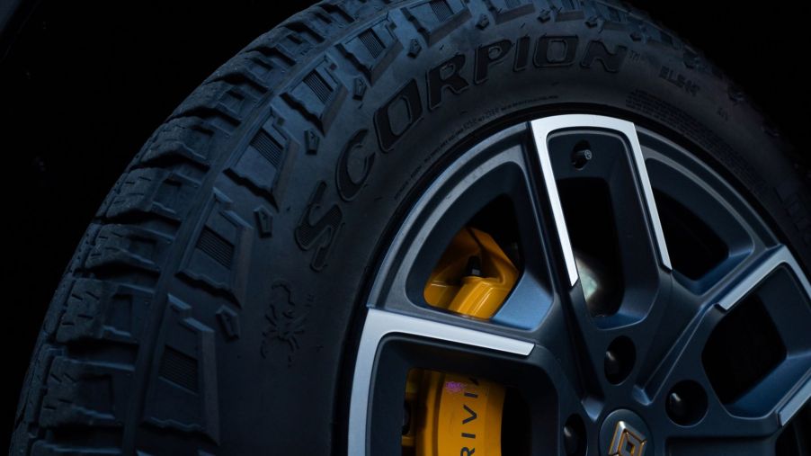 A tire from the EV maker Rivian from its R1T electric truck