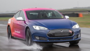 a tesla model s that is fitted with the upcoming brembo sensify system