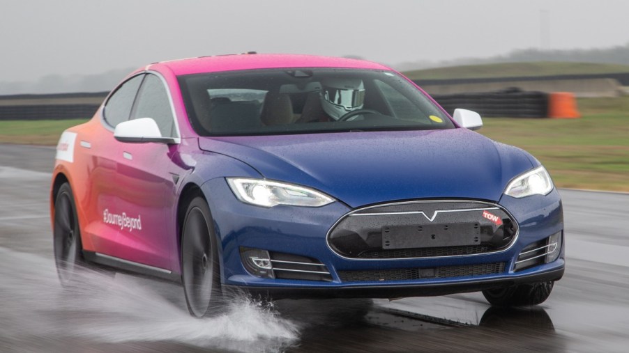 a tesla model s that is fitted with the upcoming brembo sensify system