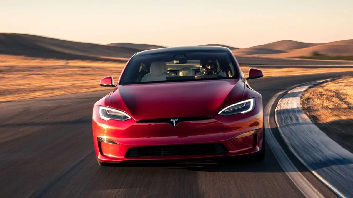 Red Tesla Model S which is one of the most popular electric vehicles in the world