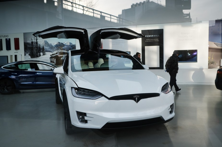 Tesla with its doors open.