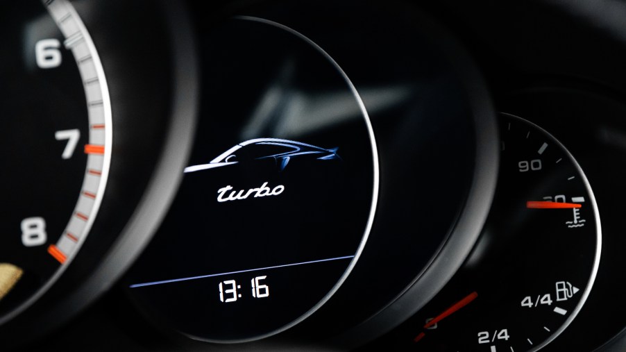 Turbo logo in a car capable of turbo lag.