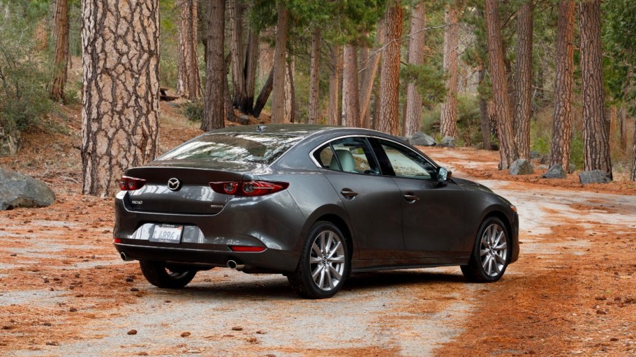 a gray 2019 mazda3, an upscale compact car that can be among the fastest models available