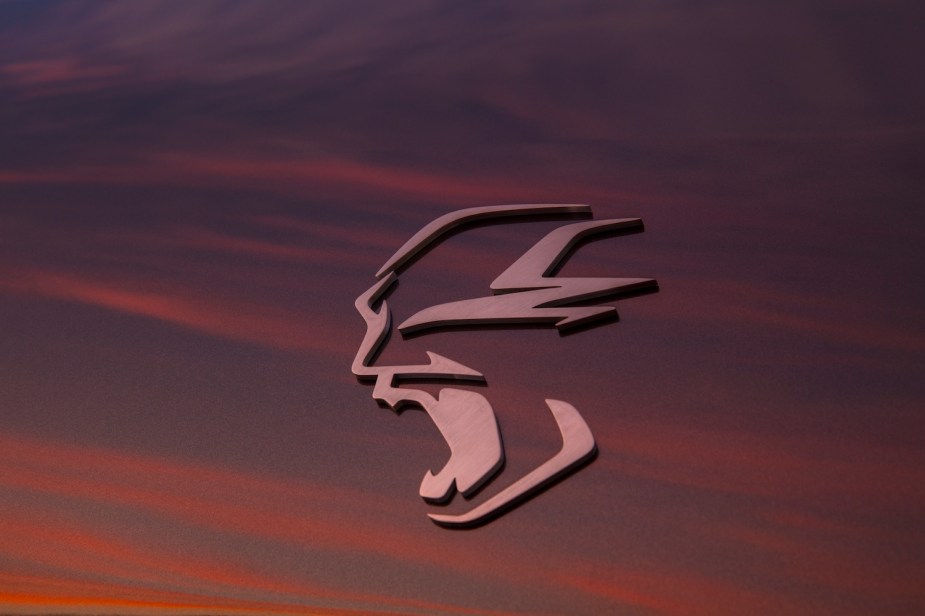 Closeup of the Banshee badge on the fender of Dodge's Charger EV.