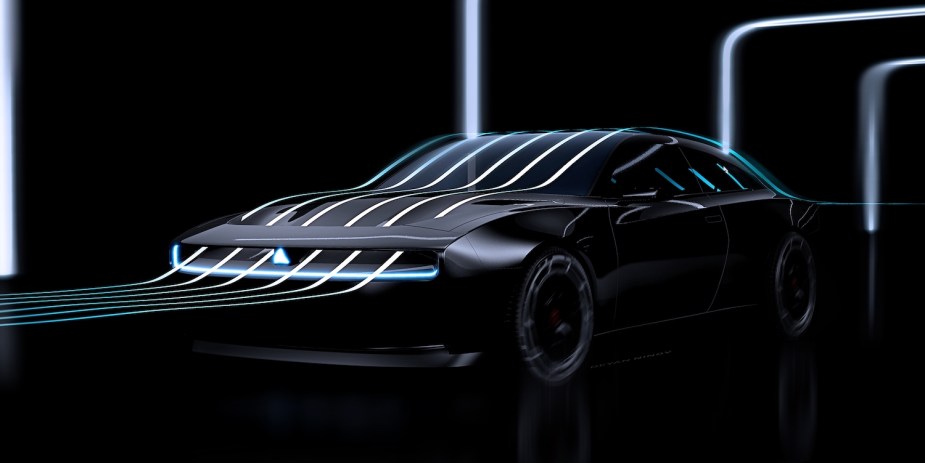 An illustration of air flowing through the R-Wing of the new Charger Daytona SRT concept EV.