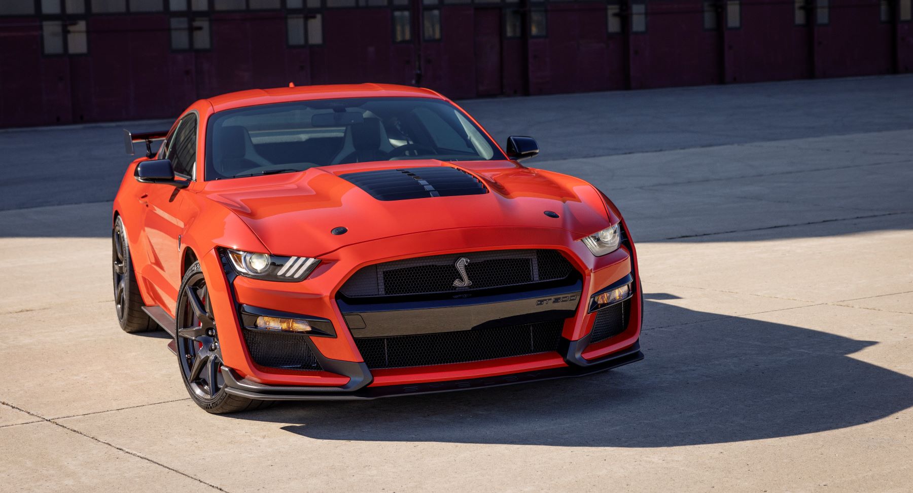 A red 2022 Ford Mustang Shelby GT500 sports car/pony car/muscle model
