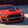 A red 2022 Ford Mustang Shelby GT500 sports car/pony car/muscle model