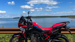 2022 Honda Africa Twin in front of a lake