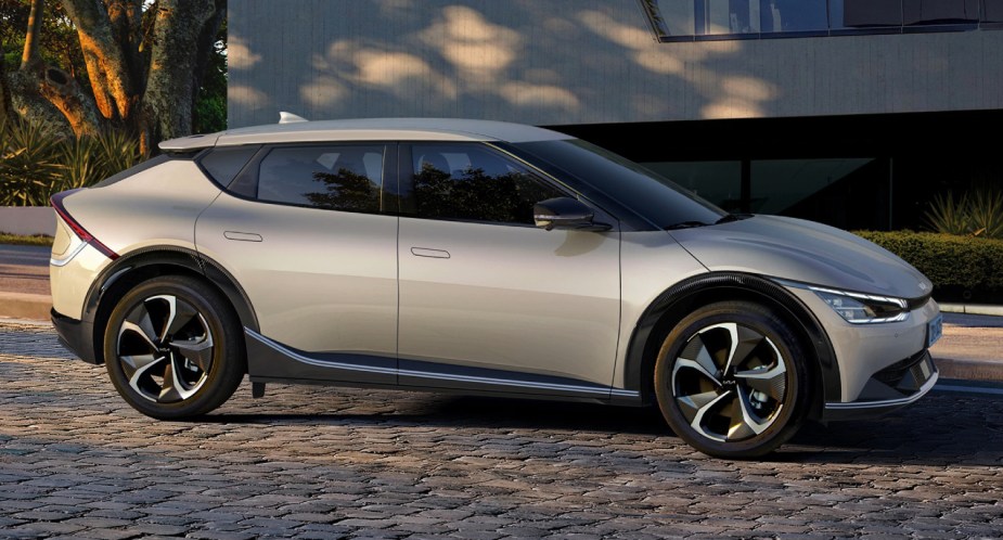 A gray 2022 Kia EV6 electric SUV is parked.