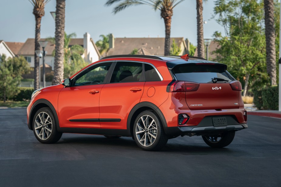 A red 2022 Kia Niro parked outside. It's the only small SUV with sales up over 25% year-to-date.