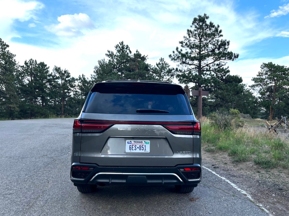The rear view of the 2022 Lexus LX 600 F Sport