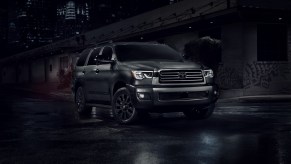 A dark colored 2022 Toyota Sequoia parked outdoors.