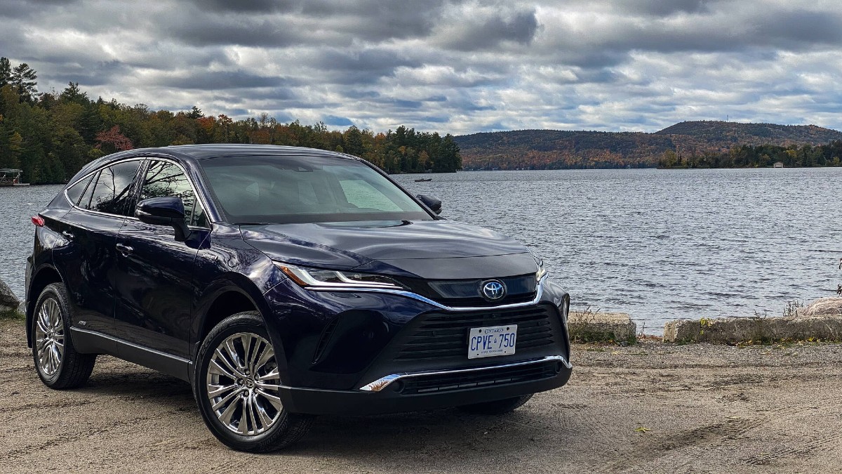 Blue 2022 Toyota Venza by the water