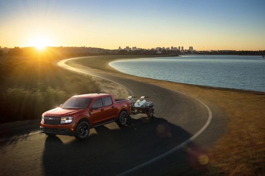 A red Ford Maverick is an excellent compact truck for under $30,000. 