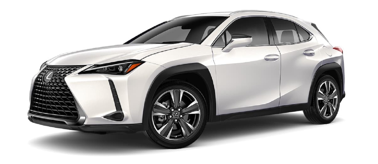 A white 2023 Lexus UX against a white background.