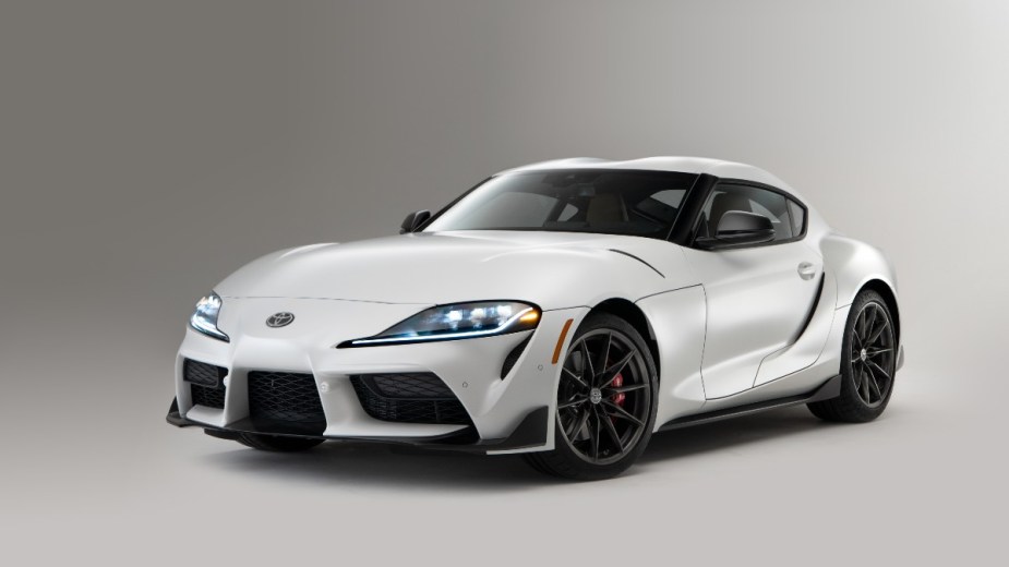 the new 2023 toyota gr supra, a sports car now offered with a manual transmission