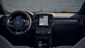 A 2023 Volvo XC40 Recharge all-electric compact SUV interior dashboard and infotainment screen